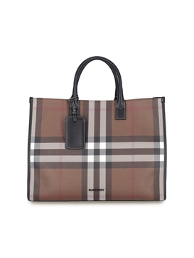 Burberry Checked Logo Detailed Tote Bag