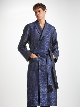 Men's Robe Verona 66 Silk Satin Navy