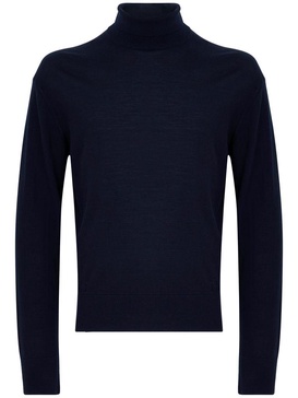 Blue high-neck wool sweater