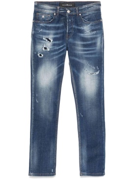 Long cotton jeans with distressing