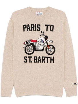 Wool sweater with motorcycle design