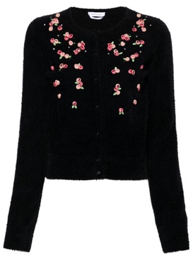 floral-appliqué knitted cardigan