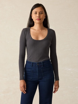 Pacific Pointelle Scoop Neck - Washed Black