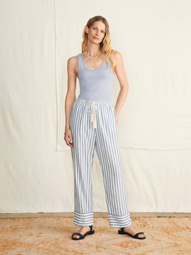 Pacific Beach Linen Pant - Blue Lucy Stripe