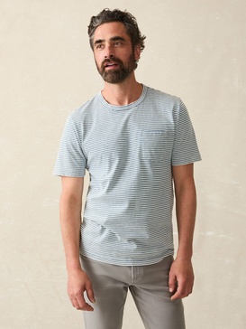 Short-Sleeve Indigo Pocket Tee - Azure Stream Stripe