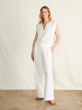 Dream Cotton Gauze Wide Leg Pant - White