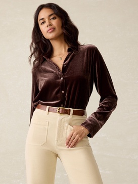 Stretch Silk Velvet Genevieve Shirt - Huckleberry