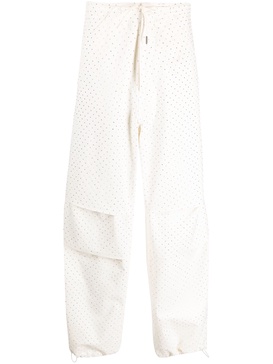 rhinestone-embellished cotton palazzo trousers 