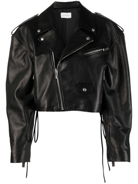 cropped leather biker jacket