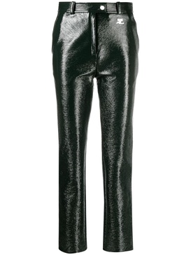 slim-cut vinyl-effect trousers