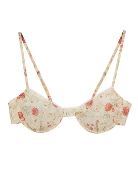 floral-print lace-trim bra