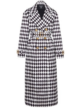 diamond-print belted trench coat