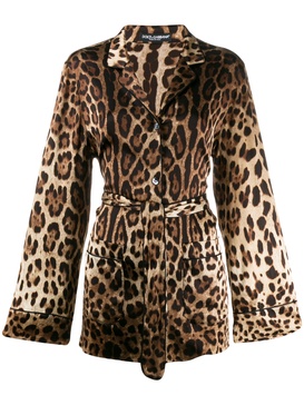 leopard-print belted pajama shirt