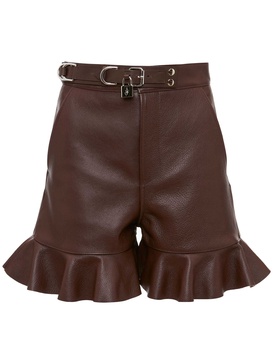 padlock ruffled leather shorts 