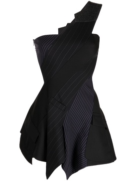 one-shoulder pinstripe asymmetric dress