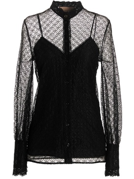 GG geometric lace puff-sleeve shirt