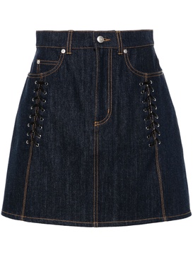 lace-up detail denim mini skirt