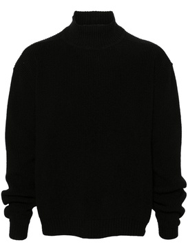 Black Fisherman's-Knit Wool Sweater