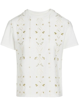 floral-embroidered cotton T-shirt