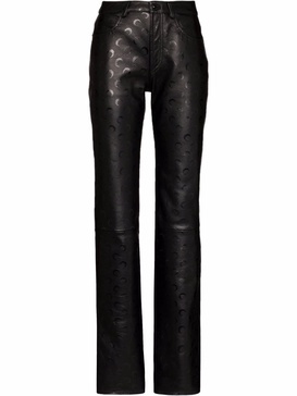 crescent moon-print leather trousers