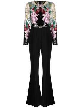 floral-embroidered flared jumpsuit