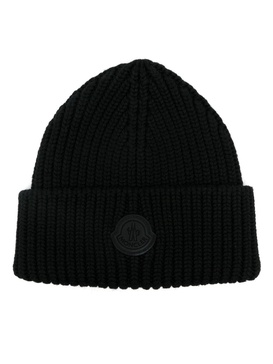 Black Logo-Applique Wool Beanie