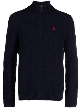 logo-embroidered cable-knit half-zip jumper