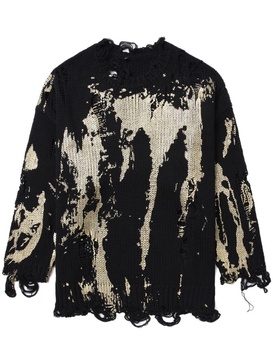 painterly-print distressed jumper