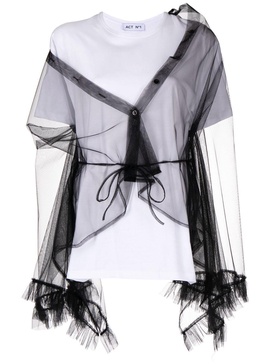 asymmetric tulle overlay shirt