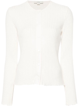 scallop-edge ribbed-knit cardigan