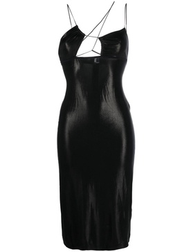 glossy asymmetric-neck dress