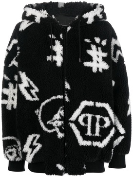 monogram eco-fur bomber jacket