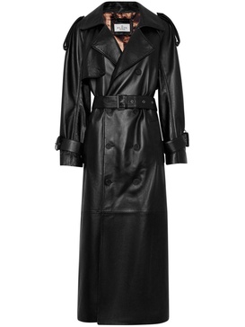 belted leather trench coat