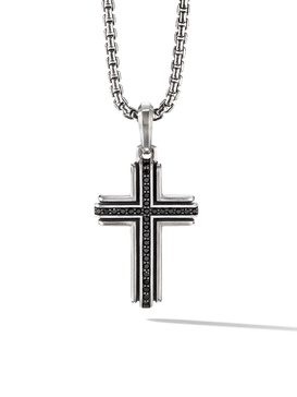 sterling silver Deco Cross diamond pendant