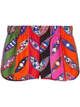 abstract print elasticated waistband silk shorts