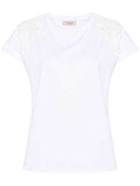 floral-appliqué cotton T-shirt