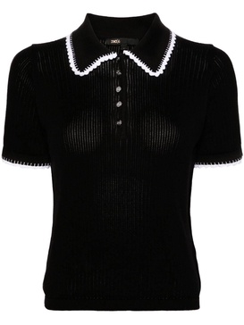 crochet-trim knitted polo top