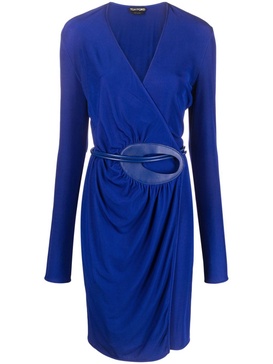 long-sleeved belted wrap dress