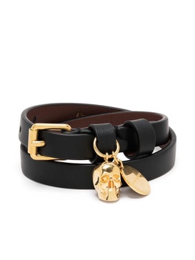 black and gold-tone skull wrap leather bracelet