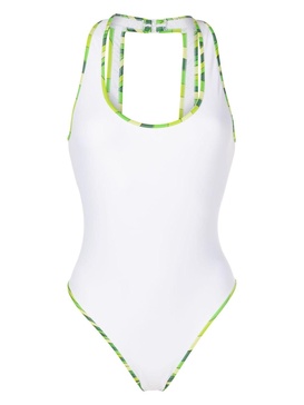 Marmo-print trim swimsuit