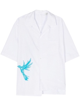 bird-appliqué pinstriped shirt