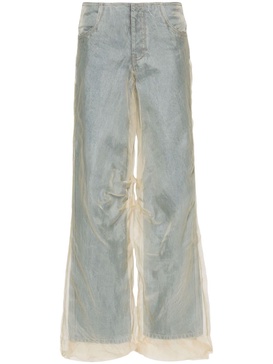 sheer-overlay straight-leg jeans