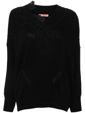 lace-appliqué sweater