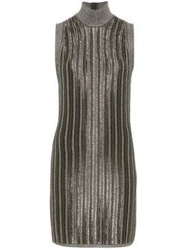 metallic-threading ribbed mini dress