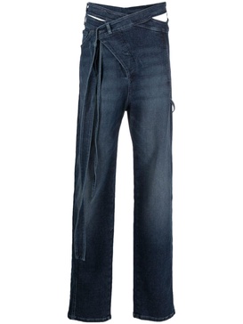 wrap-style cut-out straight-leg jeans