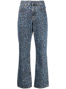 leopard-print flared jeans