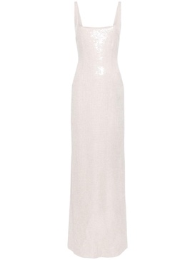 Neutral Electra Sequin-Embellished Gown