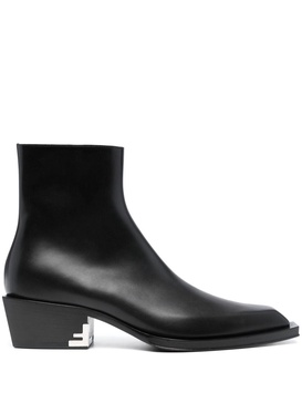 Black Cuban-Heel Leather Ankle Boots