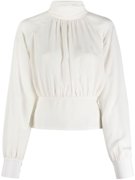 mock-neck silk blouse