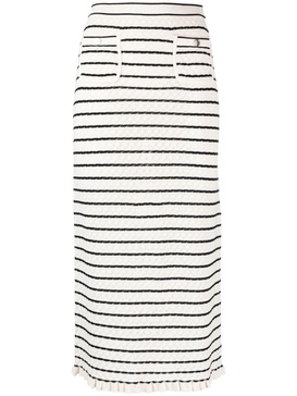 pointelle-knit striped midi skirt